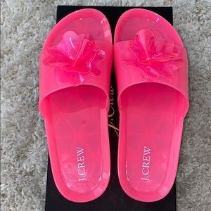 J.Crew Neon Pink Flower Pool Slide Sandals - image 1